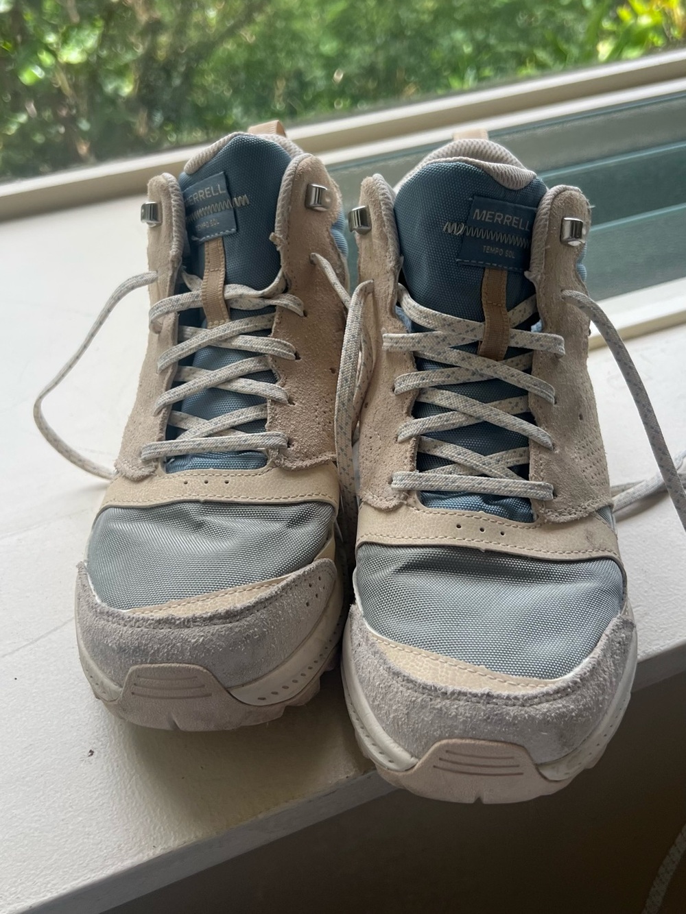 Merrell Women’s Beige and you Light Blue Casual Trail Sneakers